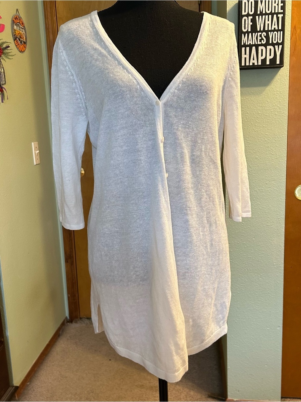 J. Jill sheer white linen blend mid length 3/4 sleeve cardigan XS summer boho